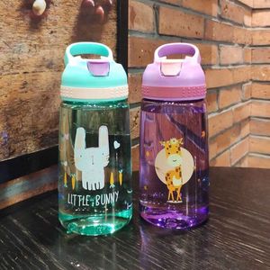 New 450ml Kids Water Bottle with Straw Bpa Free Children Drinking Kettle Healthy Plastic Portable School Cup Botella De Agua Gourde