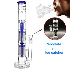 15 pollici fumatori Bong in vetro pesante Narghilè Beaker Bong dab rig catcher Doppio percolatore Bong in vetro Riciclatore Tubi dell'acqua con bong con giunto maschio da 18 mm