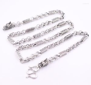 Catene Fine Pure S925 Sterling Silver Chain Women Men 6mm Cable Link Square Figure Bead Necklace