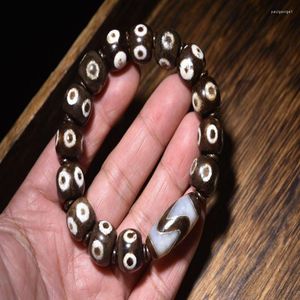 Filo 1 pz/lotto Boutique Perline Tibetane A Cinque Occhi Giorno Intarsiati Con Denti Di Tigre Stringa A Mano Ornamenti Per Braccialetti