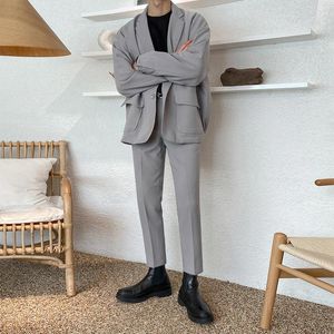 Abiti da uomo 2023 Autunno Casual Suit Uomo All-match Giacca ampia tinta unita Giacca leggera cotta Pantaloni a vento