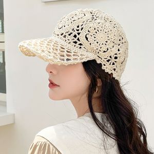 Ball Caps Summer Thin Hollow Hook Flower Hat Elegant Ladies Casual Peaked Cap Fashion All-match Simple Outdoor Street Sweet Baseball Caps 230506