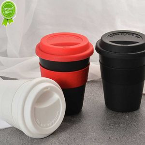 1pc New 400ml Reusable Heat Insulated Travel Mugs Tea Coffee Travel Mug Cup with Non-slip Sleeve and Silicone Lid