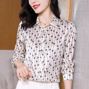 Women's Blouses Women 2023 Spring Summer Elegant Turn-down Collar Blouse Casual Shirts Tops Long Sleeve Woman Real Silk Shirt Clothing