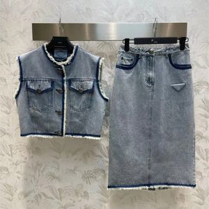 New Fashion Denim Anzug für Frauen ärmellose PA Briefmantel Set Cowboys Jacken Designer Rock Anzüge Erstaunliche Qualität SML