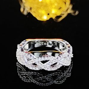 Anel de zircão noivado Lady Ring S925 Rhinestone Zircon Pink Full Diamond Jewelry