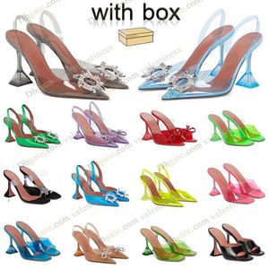 with box Amina muaddi Begum Crystal-Embellished Sandals Pumps Clear PVC transparent stiletto Heels sandals women's Dress shoe Slingbacks Evening factory footwear