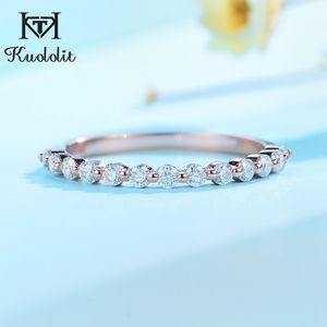 Med sidoren Kuololit Ring 585 14K 10K 18K Rose Gold Half Bubble Rings for Women Jewelry Wedding Diamond Engagement Band 230506