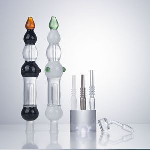 NC013 Lunghezza del tubo di vetro del narghilè di circa 26 cm con 14 mm di quarzo in ceramica con punta in metallo Quarzo Banger Nail Oil Rigs Concentrato Dab Rig Paglia Bong da fumo Tubi