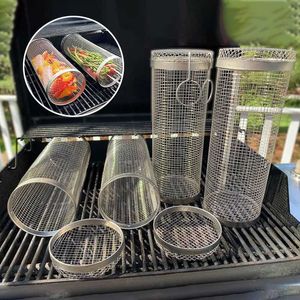 Stainless Steel Barbecue Cooking Grill Grate Outdoor Camping BBQ Drum Grilling Basket Campfire Grid Picnic Cookware For Kitchen