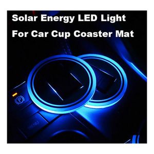 Vehicle Heating Cup Led Solar Car Mat Holder Pad Coaster Light Accessories Interior Decoration Atmosphere For Jeep Benz Vw Ford Chev Dh1Dz