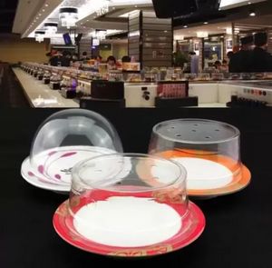Plastic deksel voor sushi schotel keukengereedschap buffet transportband herbruikbare transparante cakebord voedselbedekking restaurantaccessoires fy5586 bb0508