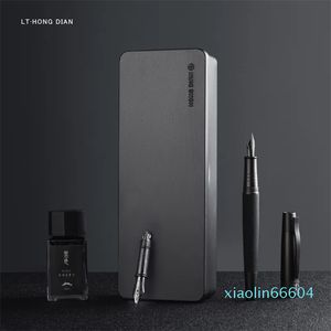 噴水ペンHongdian Black Metal Fountain Pen Black Men's Business曲線付きペン回転ペンキャップオフィスインクペン