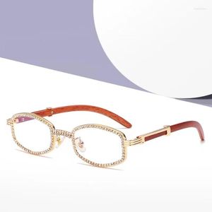 Sonnenbrille WOWSUN Gehobener Strass Damen Retro Markendesigner Herren Klein Oval Perlmutt Diamant Holzrahmen.