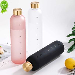 New 1l Water Bottle with Time Marker 32 Oz Fitness Sports Outdoor Travel Portable Leakproof Drinkware Bpa Free Frosted Drink Bottles