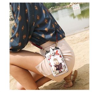 Wallets Fashion Lady Cell Phone Bag Shoulder PU Retro Cute Printing Messenger Small Square Pocket Wallet Pouch Case