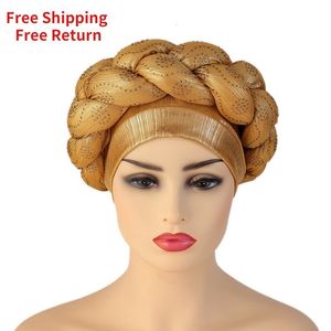 BeanieSkull Cappellini con motivo africano Cappelli avvolgenti per donna Pre-annodati Cofani firmati Africain Turbante Nodo Aso Oke Africaine Turbante Auto Gele 230506