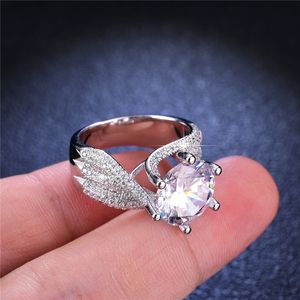 Anel solitário 5.0 luxo d cor s925 prata 18k anéis de ouro branco para noivado casamento mulher jóias anel alto 230508
