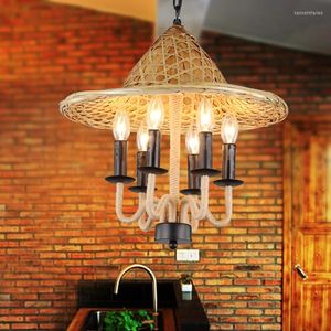 Pendant Lamps Southeast Asian Retro Personality Country Hats Rope Iron Light Restaurant Bar Fixtures Lamparas