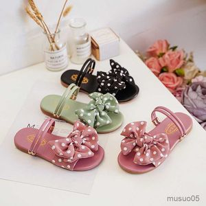 Sandals Girl Children Leather Sandals Fashion Sandals Kids Summer Girls Shoes Bow Dot Child Sandals Pink Green Black Slides