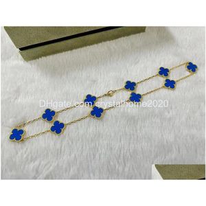 Pendant Necklaces Luxury Van Brand Clover Designer 18K Gold Cross Chain Blue Stone 15Mm 4 Leaf 10 Flower Choker Necklace Nice Party Ot7Ik