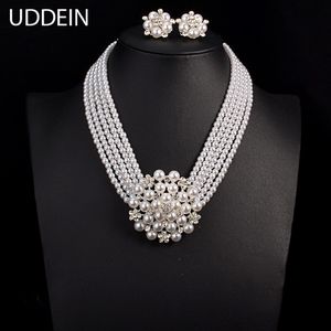 ペンダントネックレスUddein EST Wedding Bride Sets Multilayer Imitation Pearl Chain Big Flower Jewelry Women Statement 230506