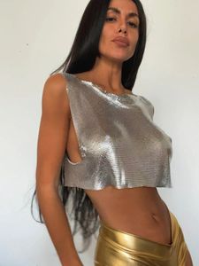 Camisoles Tanks Sexy Metal Sequin Tank Top For Women y2k Summer Beach Backless Crop Rave Festival Club Outfits Camisole 230508