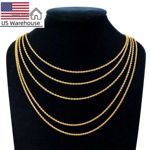 US warehouse au750 18K real gold 1.7mm 16inch necklace twisted rope chain for jewelry making gold chain