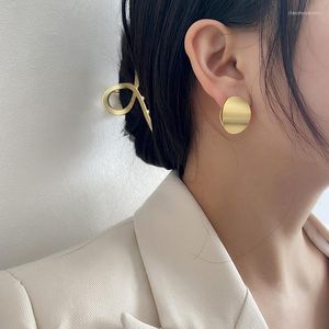 Stud Earrings WTLTC Gold Color Big Double Side For Women Minimalist Brushed Oval Coin Front Back Large Studs