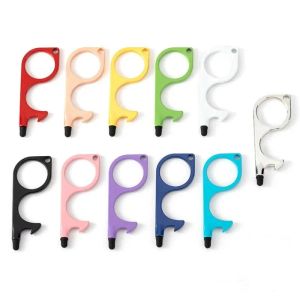 Phone Touch Screen Press Elevator Tool Portable Contactless Keychain Door Opener Metal Pendant Doors Handle Non-touch Openers