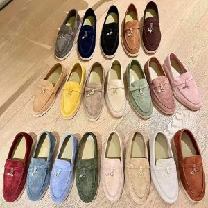 LP Women's Dress Shoes High Quality Cashmere Men's Casual Shoes Designer Shoes Classic Button Round Head Flat Heel Casual Women's High Quality Factory Shoes