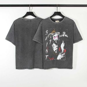 メンズTシャツトレンド大規模半袖カップルニッチファッションメンズとレディースの同じスタイルのヘルスター手描きの落書きゆるい大きなサイズ古いレトロカニエを行うために洗浄