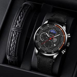 Нарученные часы мужские спортивные часы мужчина бизнес -кварцевые перевозики роскошные черные кожаные браслет мужчины повседневные светящиеся часы 230506