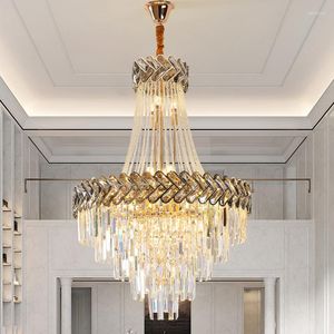 Lustres da sala de jantar El Lustre de iluminação de cristal grande luminária de villa lâmpada de viva escada moderna lâmpadas penduradas longas