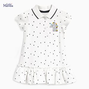 Vestidos de menina Little Maven 2023 meninas meninas adoráveis ​​de verão casual crianças unicórnios brancos vestidos de algodão macio para crianças 230508