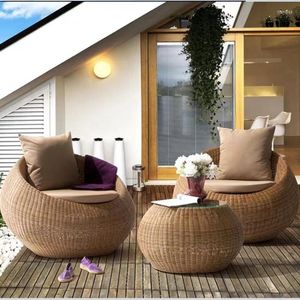 Lägermöbler utomhus soffa Courtyard Terrace Wicker Chair Three-Piece soffbord Rundträdgård