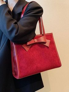 Evening Bags Red PU Wedding Single Shoulder Bag 2023 High Capacity Fashion Personality Bow Knot Handbag Elegant Versatile Bridesmaid