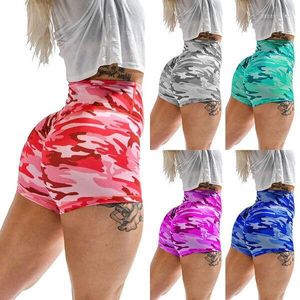 Aktiva shorts sommar kvinnors kamouflage armé gröna hög midja leggings träning sport femme