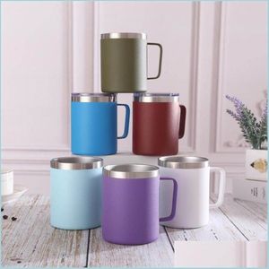 Mugs 9 Styles 12Oz Insated Coffee Cups Mug With Handles Double Wall Stainless Steel Creative Side Lacquer Tumblers Portable Travel D Dh7Gk