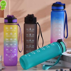 1000ml Sports Water Bottle Cover Time Scale Frosted Leak-proof Plastic for Outdoor Fitness Cup with Straw