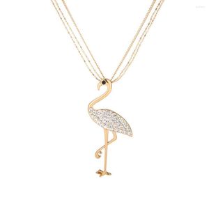 Naszyjniki wiszące 2023 Biżuteria mody różowy srebrzysty naszyjnik Flamingo dla kobiet wielki ptak Emalia Uroczy długi prezent świąteczny