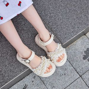 Sandals Children's Summer New Baby Solid Beach Shoes Girls' Fashion Soft Sole beaded Sandals