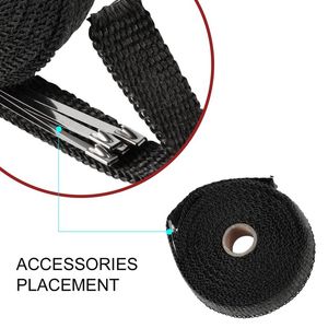 5M Roll Fiberglass Heat Shield Motorcycle Exhaust Thermal Tape Header Pipe Heat Wrap Tape Thermal Protection with Stainless Ties