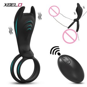 Adult Toys Vibrating Penis Ring with Remote Control for Men Couples Dual Cock Ring Delay Ejaculation Cockring Clit Stimulator Sex Toys 230508