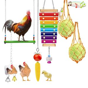 Игрушки, 6 шт., набор игрушек для курицы, подвесная кормушка для овощей, жевательные игрушки для курицы, аксессуары для курятника