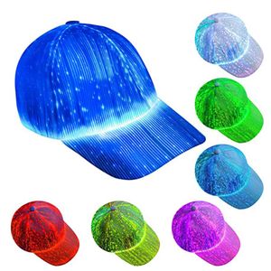 LED Fibre Lighting Baseball Caps Outdoor Sun Ochrona przedszkola Czapka moda Sprzedaż Rekometr dla baru w nocy świecące czapkę