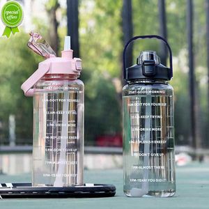 2 Liter Outdoor Sports Drinking Bottles with Time Marker Water Bottle with Straw Large Capacity Outdoor Cup Fitness Water Bottle