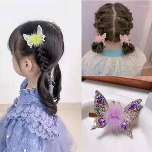 Hair Accessories Sweet Crystal Butterfly Clip Girls Metal Three-dimensional Hairpin Velvet Ball Bangs Ornaments Kids