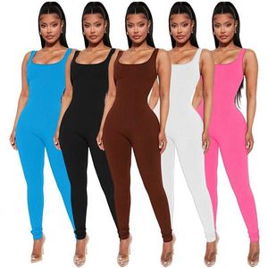 Women Jumpsuits Sexy Sleeveless Slim High Waist Bodysuit Thread Square Neck Sports Tank Top Hip Lifting Rompers For Summer