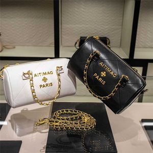 Cheap Purses on sale Brand Personalized Genuine Leather Pillow Bag Cowhide Small Fragrance Fashion Golden Ball Chain Letter Cylinder
